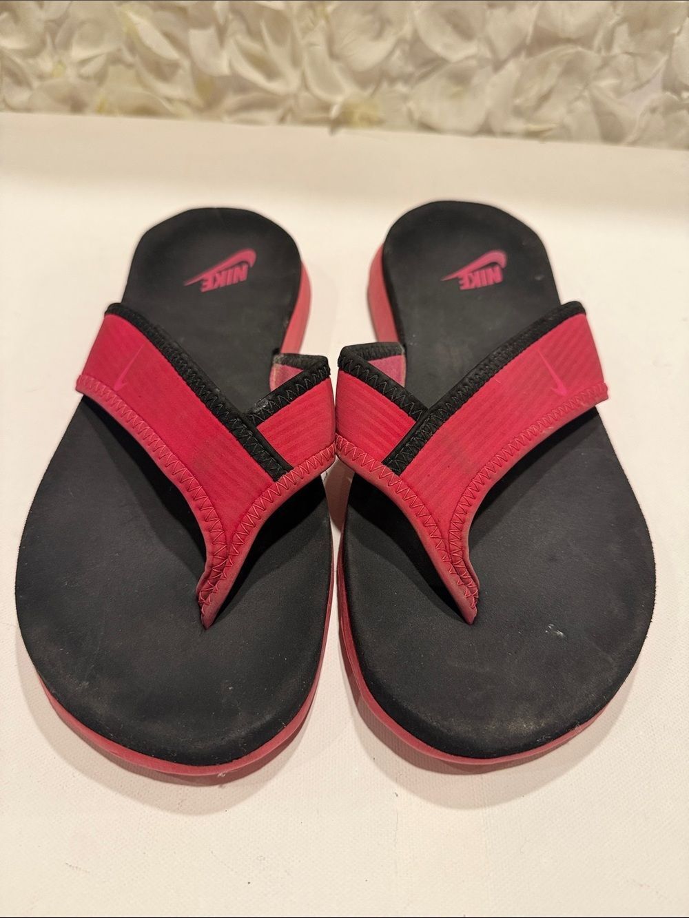 Nike Black and Pink Flip Flop Sandals